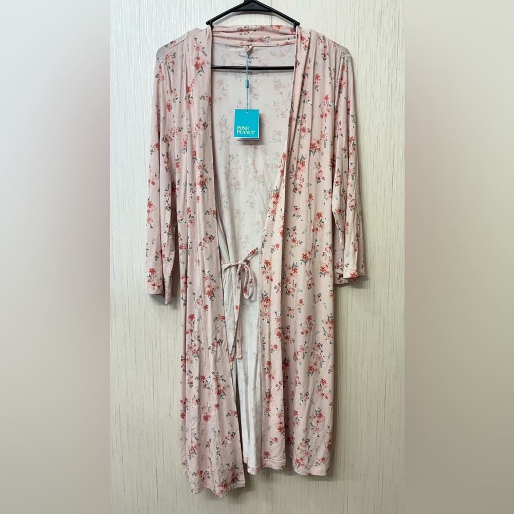 NWT Posh Peanut Women's Bamboo Maternity Robe with Pockets London (Floral) L/XL - Picture 2 of 7